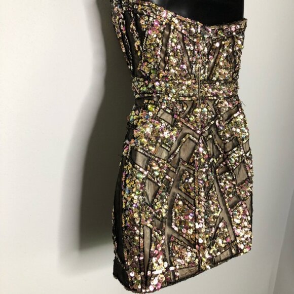 Alyce Claudine Sequin Geometric Mini Strapless Dress 2269 - Picture 3 of 7
